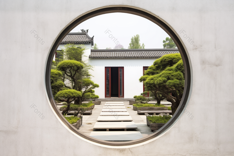 复古园林圆门中式庭院,高清,摄影图,摄影图片,图片大全,摄影图免费下载